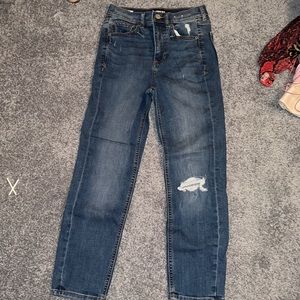 Express super high waisted mom jeans, medium wash